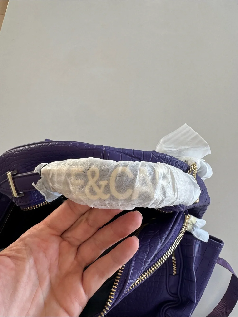 Tote&Carry Purple Croc Embossed Backpack Duffle Bag Set Weekender Travel NWT
